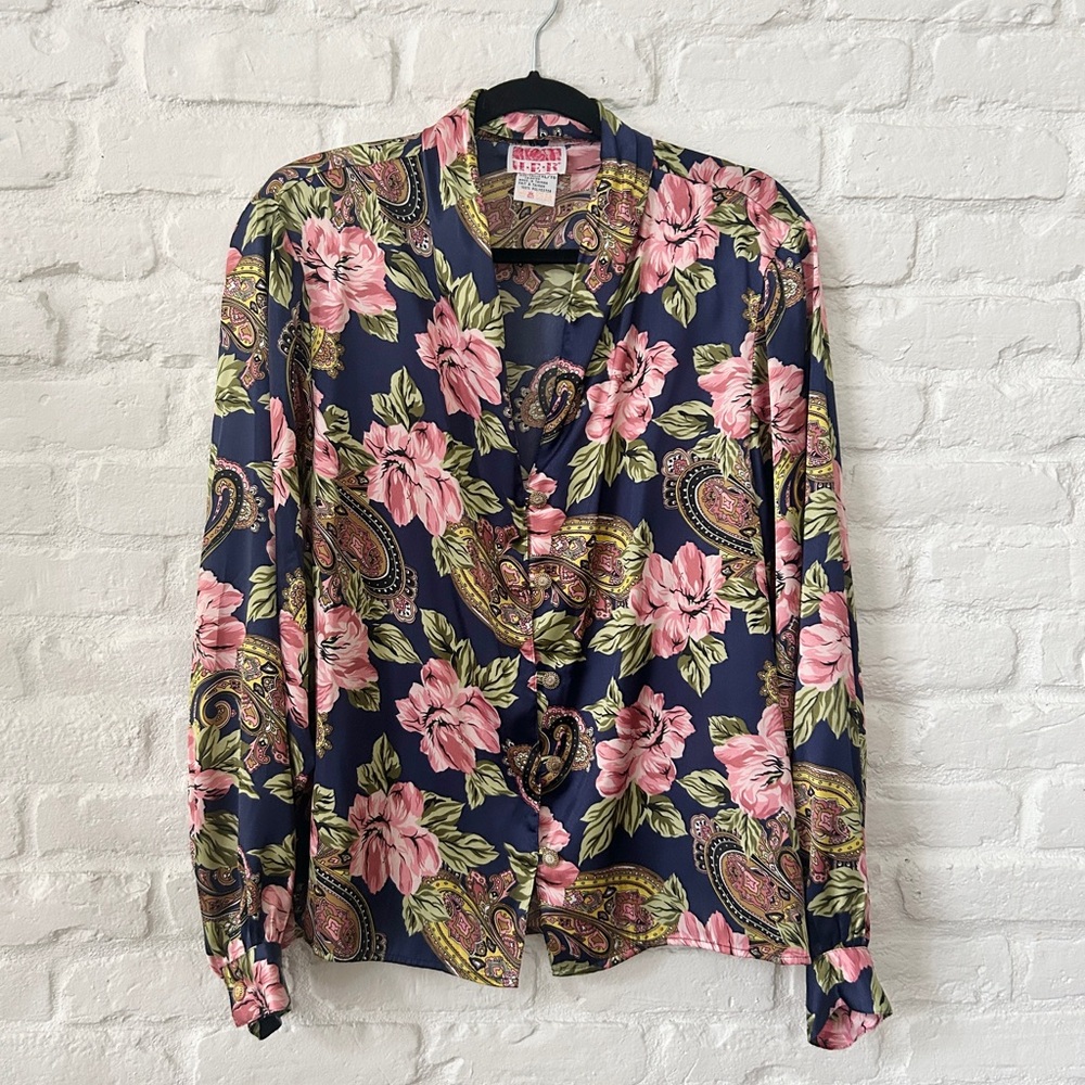 Floral Paisley Button-Down Shirt - Navy & Pink